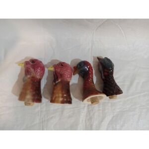 Vintage Set of 4  Wild Turkey Head Wine Bottle Stoppers Thanksgiving Decor